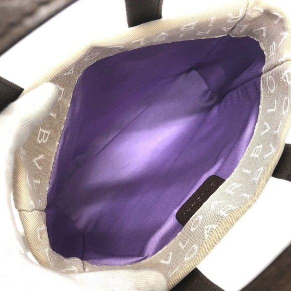 BVLGARI Logo mania Tote Bag Hand Bag Canvas/Leather Beige - Picture 8 of 10